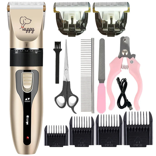 Cordless pet hair clipper grooming set with tools for dogs, cats and rabbits