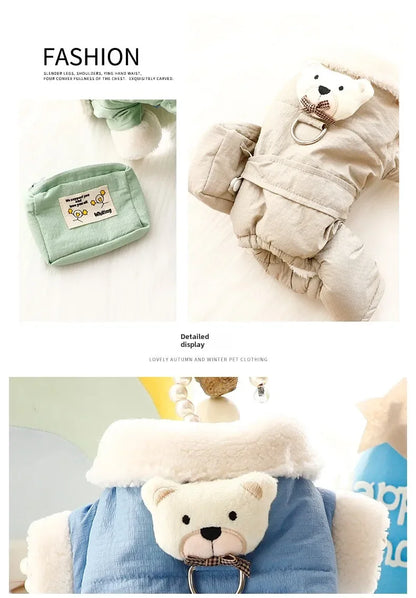 🧸 Cozy Teddy Bear Dog Jumpsuit ❄️ Warm Winter Pet Outfit with Mini Backpack