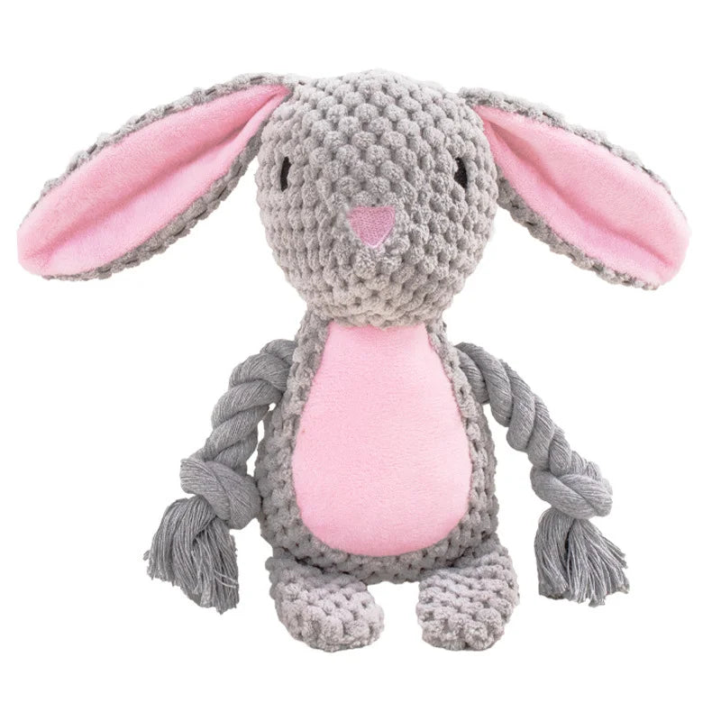 Cartoon Animal Plush Dog Toy 🐾 Squeaky Rope Chew Toy for Small Dogs & Puppies