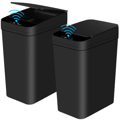 2-pack black motion sensor trash cans with lids for bathroom or bedroom

