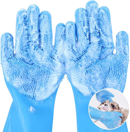 🧤🛁 Pet Bathing Gloves 🧼 Silicone Grooming & Deshedding Scrubber