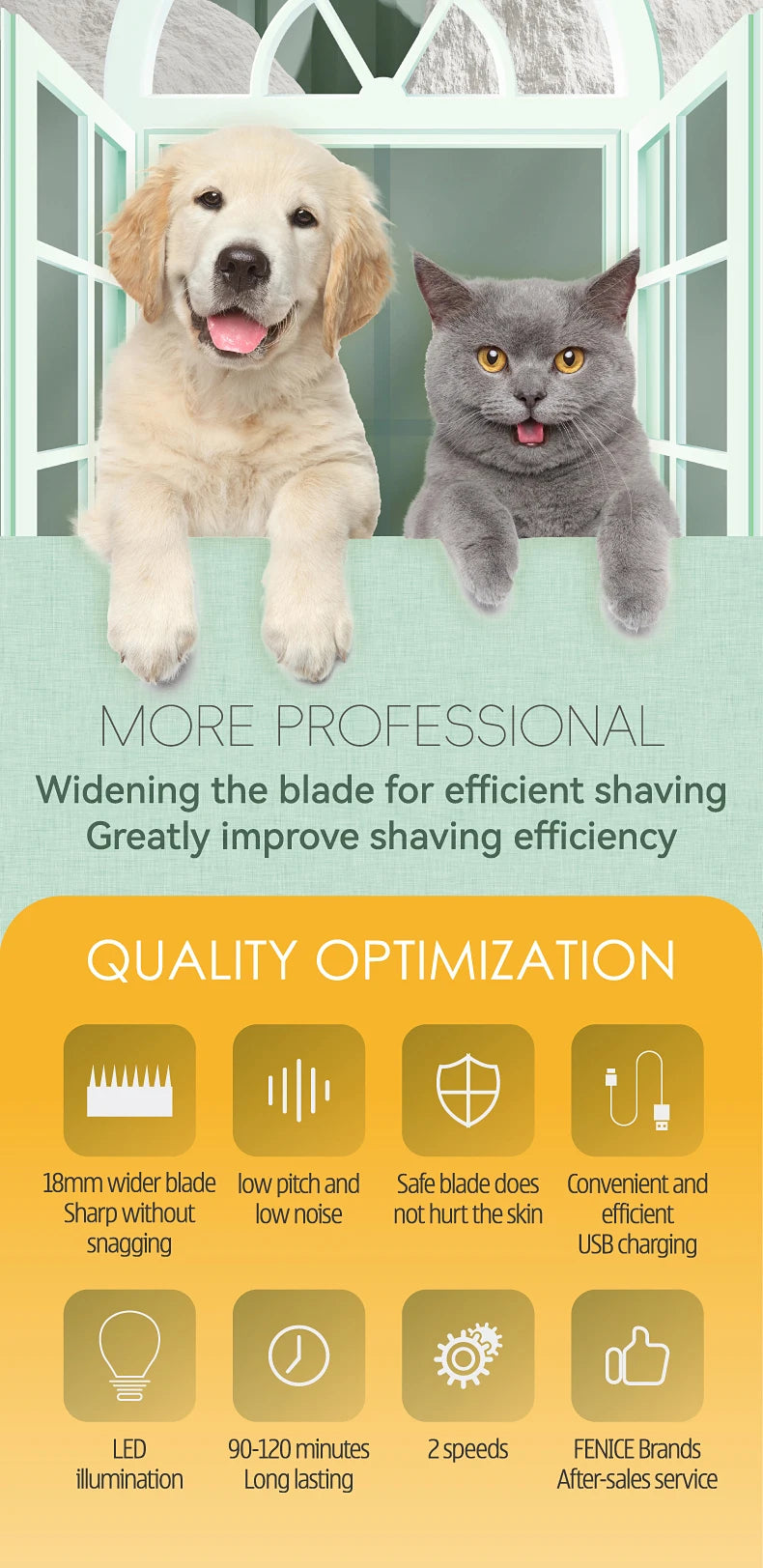 🔦 Pet Paw Trimmer 🐾 LED Grooming Clipper with 2 Speeds & Wide Blade