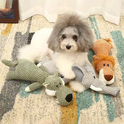Large Squeaky Dog Plush Toy 🐾 Durable Lion, Wolf & Elephant Chew Toy for Strong Chewers