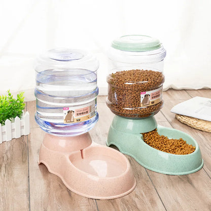 Automatic dog and cat feeder bowl with water dispenser setup