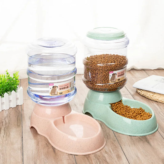 Automatic dog and cat feeder bowl with water dispenser setup