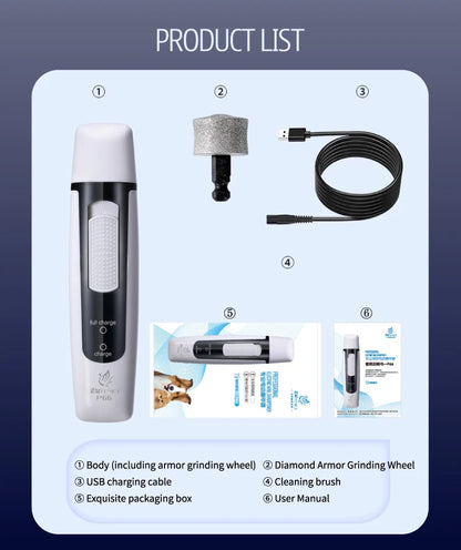 🔇 Electric Pet Nail Grinder 🐾 Rechargeable & Quiet with Diamond Head (P66)