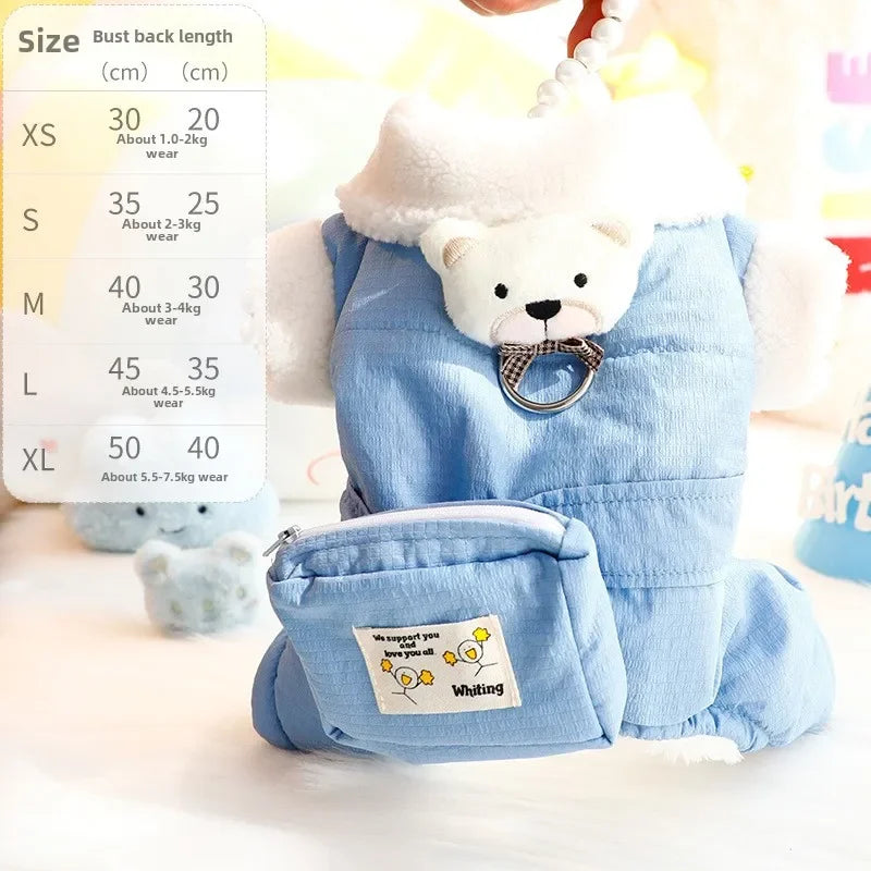 🧸 Cozy Teddy Bear Dog Jumpsuit ❄️ Warm Winter Pet Outfit with Mini Backpack