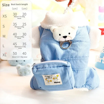 🧸 Cozy Teddy Bear Dog Jumpsuit ❄️ Warm Winter Pet Outfit with Mini Backpack