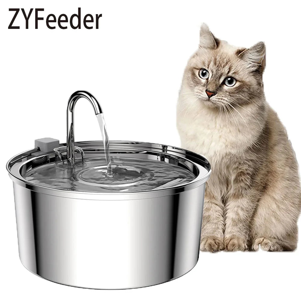 Smart stainless steel pet water fountain with USB, silent flow for cats and dogs
