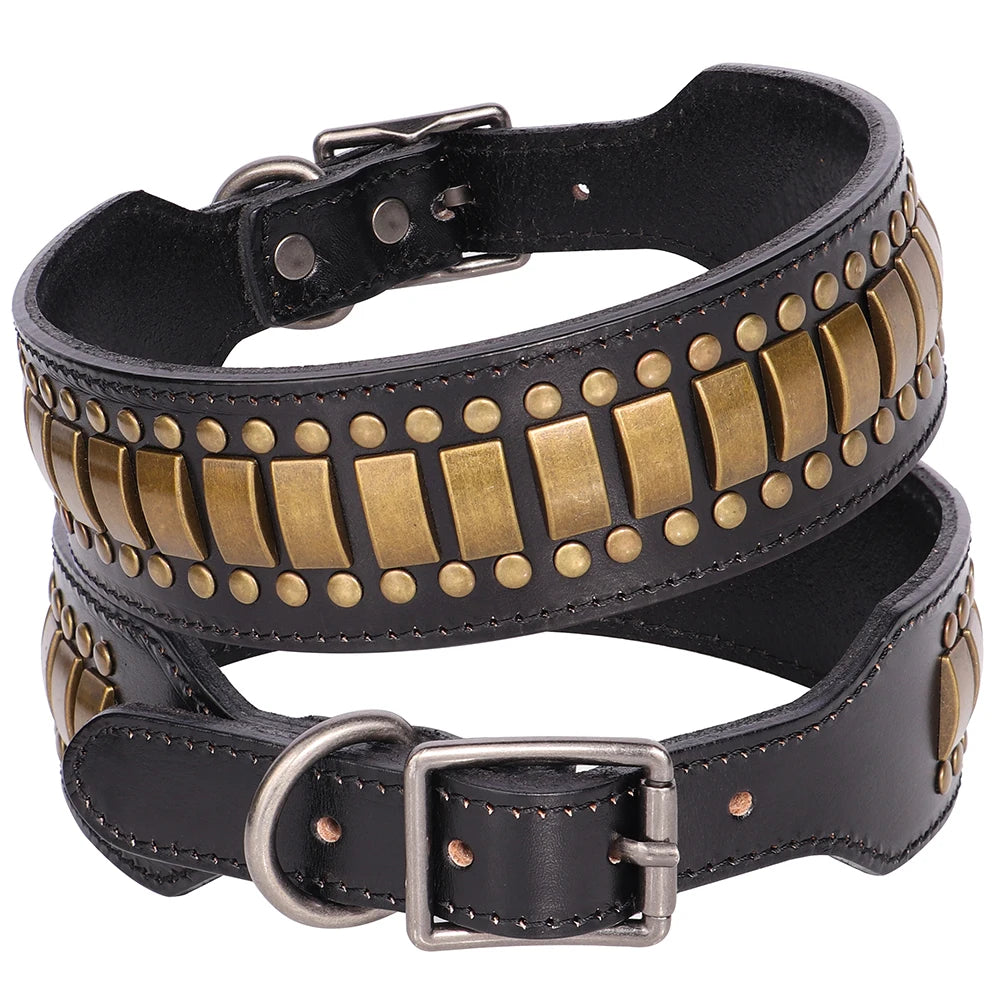 💎 Leather Dog Collar 🐶 Wide Rivet Design for Medium & Large Dogs