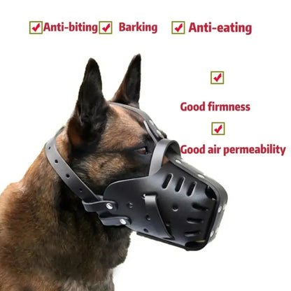 🦴 Leather Dog Muzzle 👨‍✈️Anti-Bite Training Cage for German Shepherd & Large Dogs