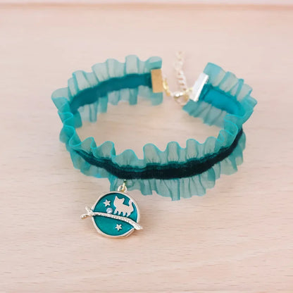 🌙 Moon Charm Cat Collar 🌟 Lace Adjustable Necklace for Cats & Small Dogs
