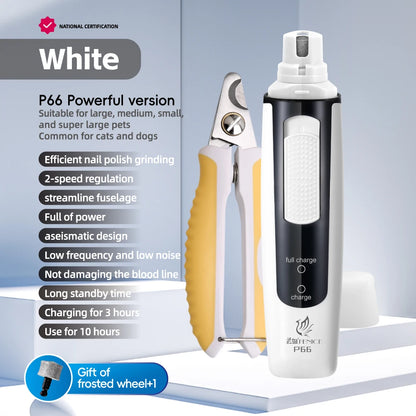 🔇 Electric Pet Nail Grinder 🐾 Rechargeable & Quiet with Diamond Head (P66)
