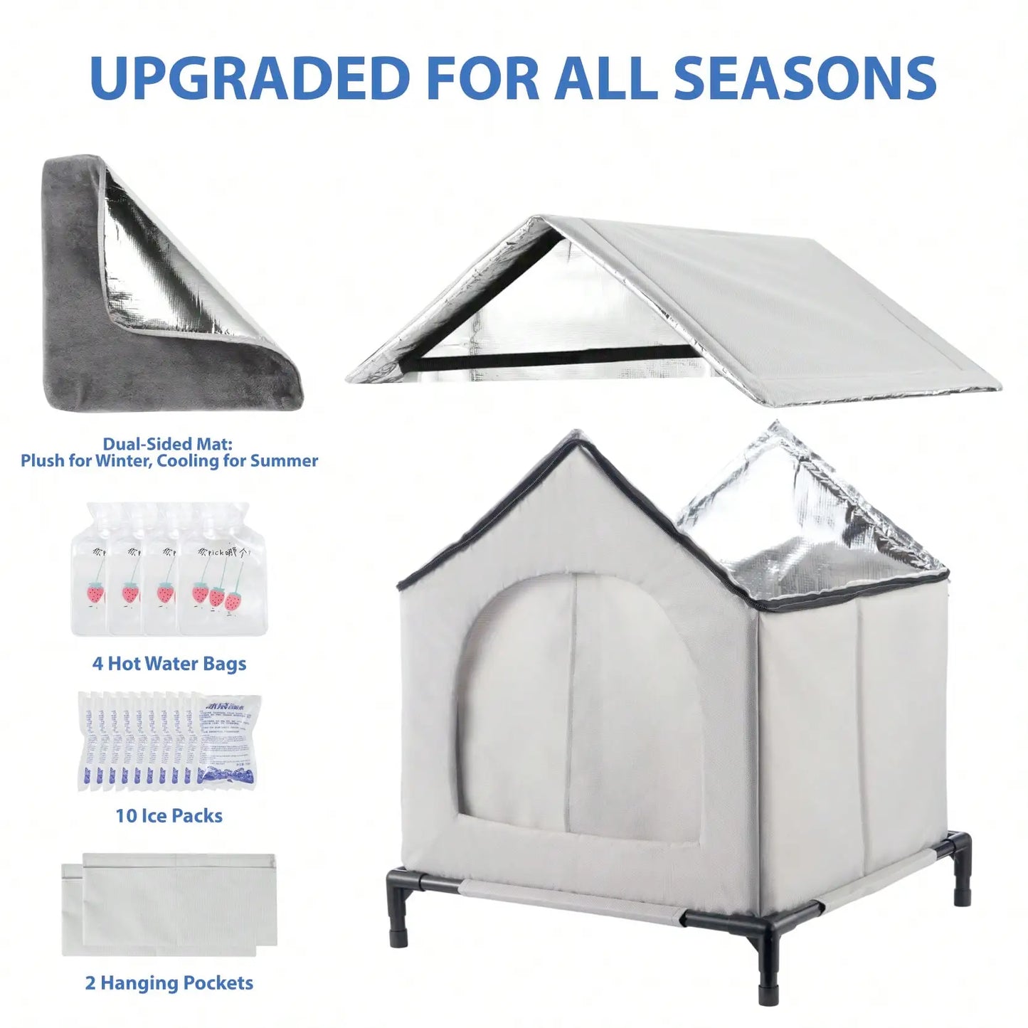 🏠 All-Season Waterproof Cat House 🧊🔥 Heated & Cooled Foldable Shelter for Indoor/Outdoor