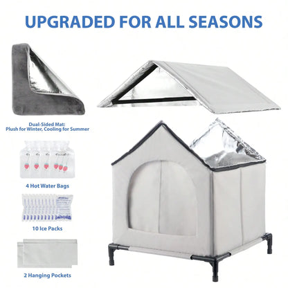 🏠 All-Season Waterproof Cat House 🧊🔥 Heated & Cooled Foldable Shelter for Indoor/Outdoor