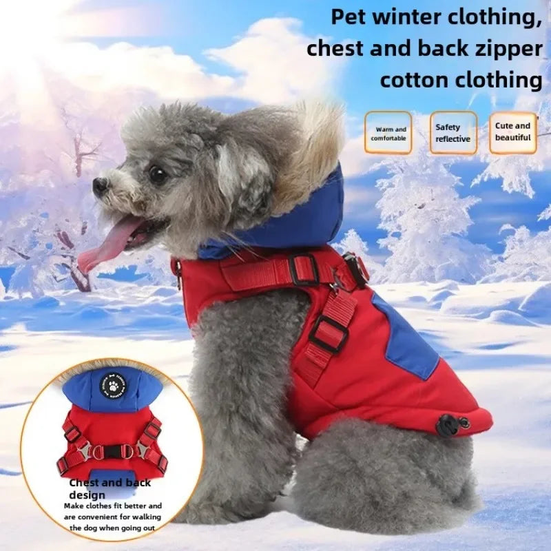 🧥 Winter Dog Jacket 🌟 Reflective Harness Coat with Zipper for Small Pets