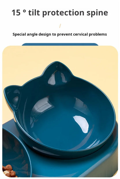 🐾 Tilted Cat Bowl Set with Gravity Water Feeder | 3-in-1 Pet Feeding Station 🐾
