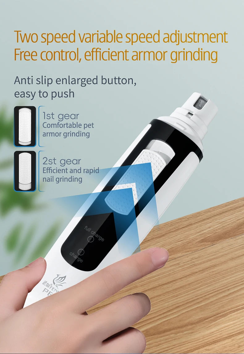 🔇 Electric Pet Nail Grinder 🐾 Rechargeable & Quiet with Diamond Head (P66)