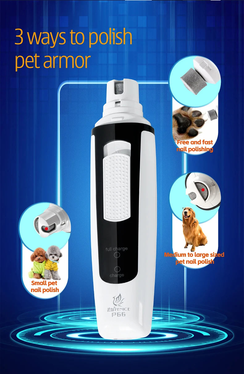 🔇 Electric Pet Nail Grinder 🐾 Rechargeable & Quiet with Diamond Head (P66)