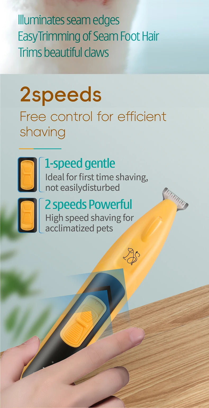 🔦 Pet Paw Trimmer 🐾 LED Grooming Clipper with 2 Speeds & Wide Blade