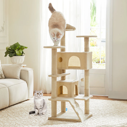 54-inch multi-level indoor cat tree tower with condo, sisal scratching posts, and stable perches
