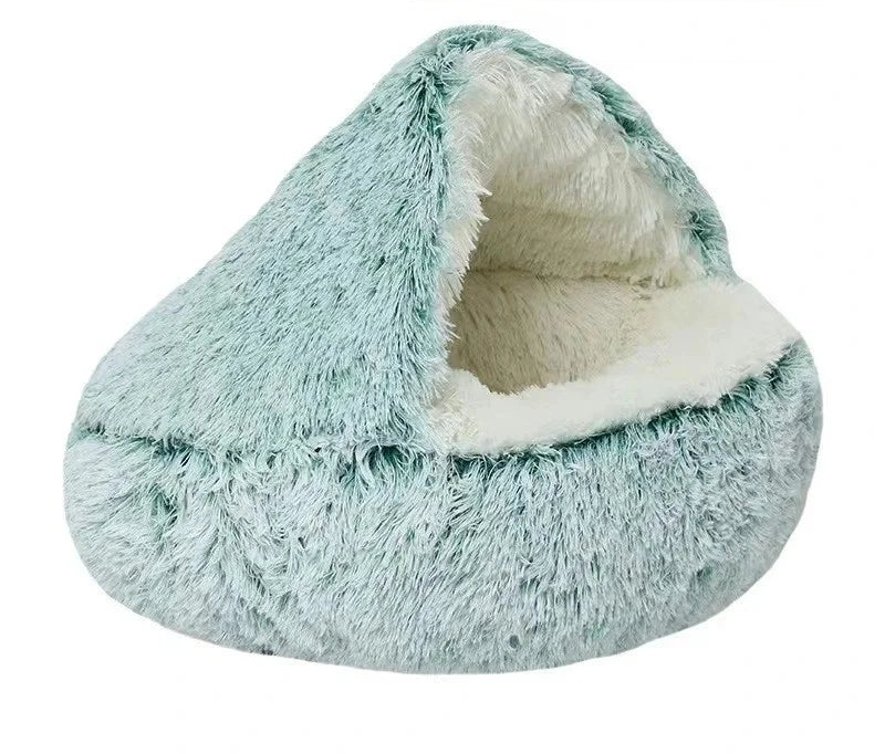 Winter Plush Cat Bed Semi-Enclosed Cozy Nest for Cats