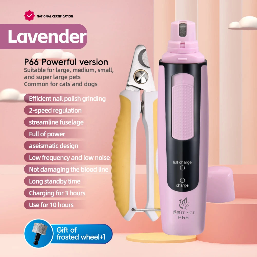 🔇 Electric Pet Nail Grinder 🐾 Rechargeable & Quiet with Diamond Head (P66)