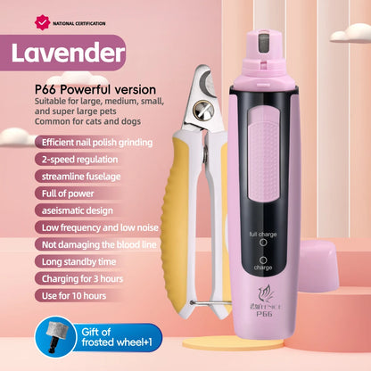 🔇 Electric Pet Nail Grinder 🐾 Rechargeable & Quiet with Diamond Head (P66)