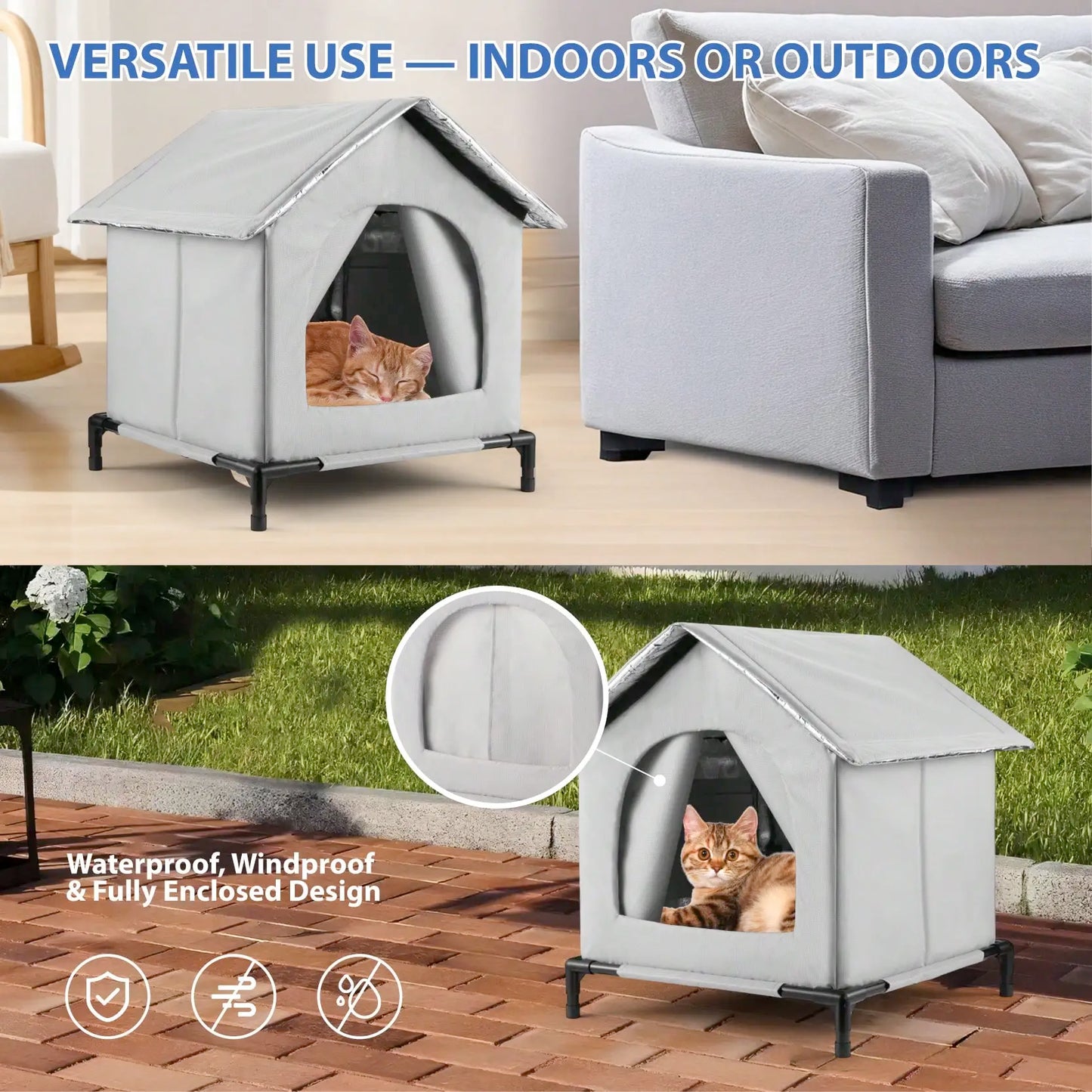 🏠 All-Season Waterproof Cat House 🧊🔥 Heated & Cooled Foldable Shelter for Indoor/Outdoor