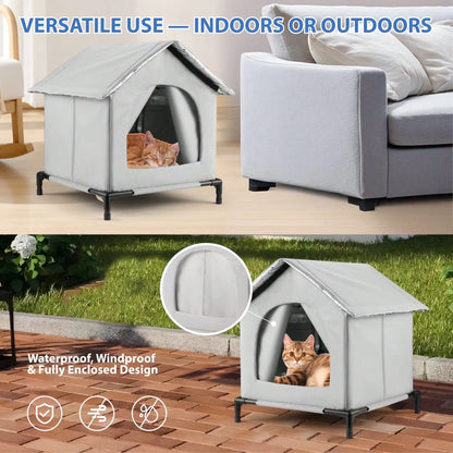 🏠 All-Season Waterproof Cat House 🧊🔥 Heated & Cooled Foldable Shelter for Indoor/Outdoor