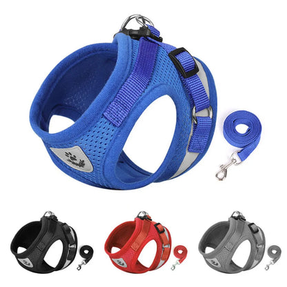 Adjustable breathable reflective harness and leash set for cats and small dogs