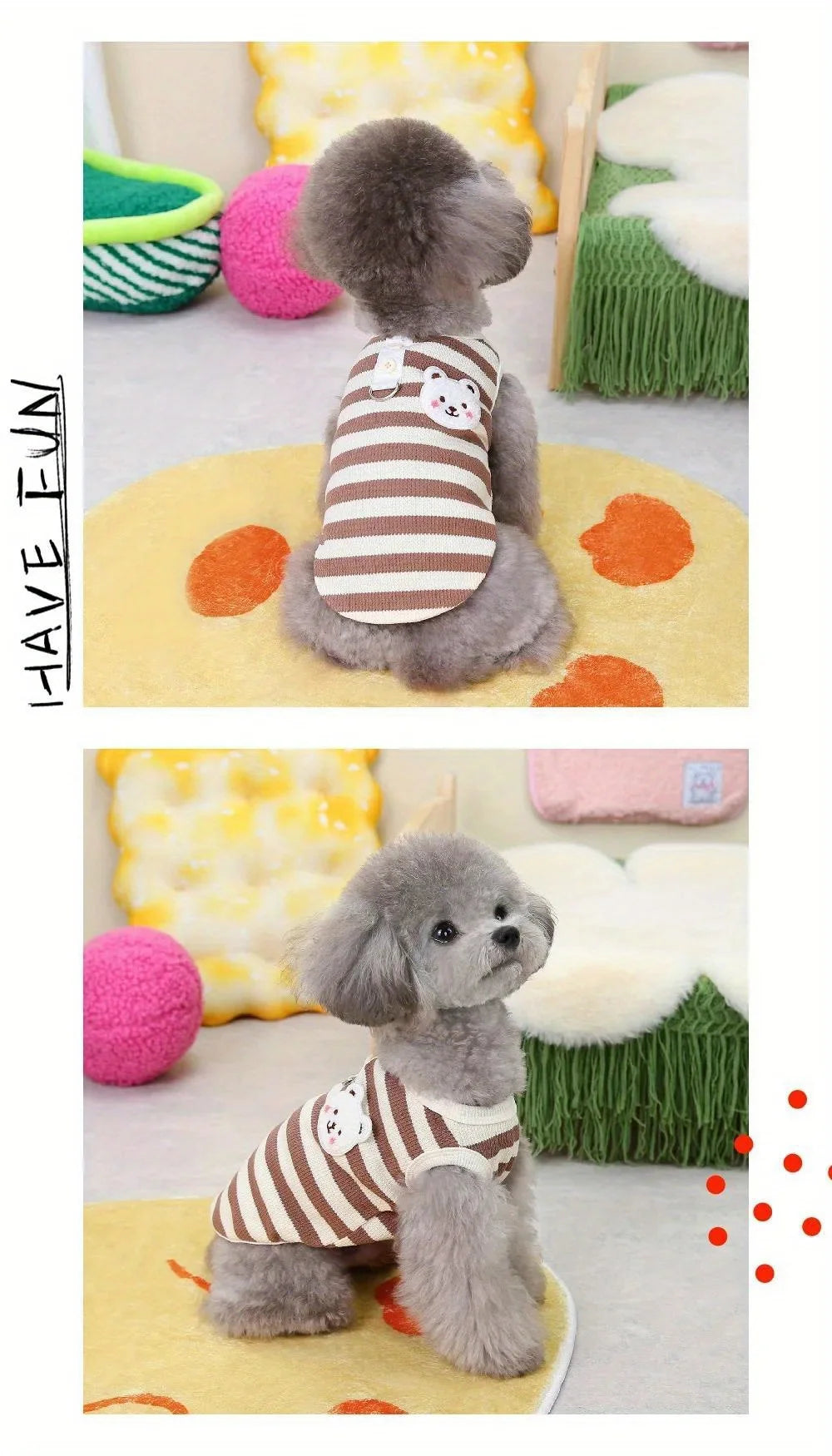 🐶 Striped Dog T-Shirt 🐾 Summer Vest with Built-in Leash Ring for Small Pets