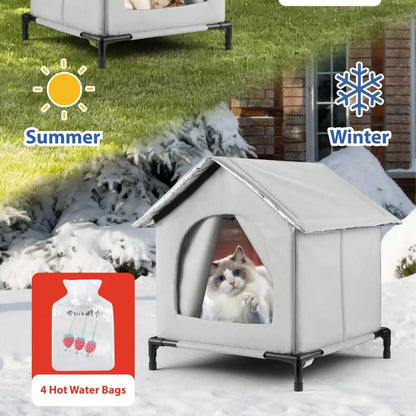 🏠 All-Season Waterproof Cat House 🧊🔥 Heated & Cooled Foldable Shelter for Indoor/Outdoor