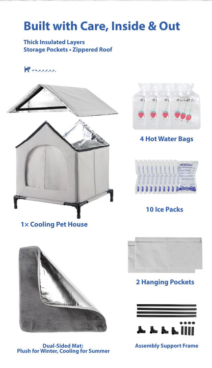 🏠 All-Season Waterproof Cat House 🧊🔥 Heated & Cooled Foldable Shelter for Indoor/Outdoor