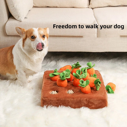 Plush Carrot Dog Toy 2-in-1 Puzzle & Nosework Game Mat