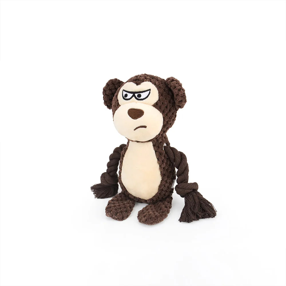 Cartoon Animal Plush Dog Toy 🐾 Squeaky Rope Chew Toy for Small Dogs & Puppies