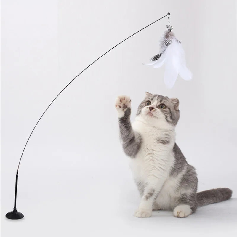 🐾 Feather Cat Toy 🎣 Interactive Wand with Suction Base