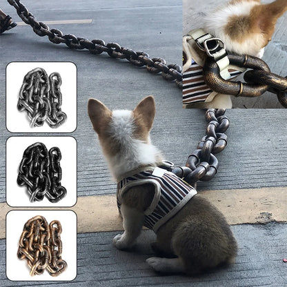 Funny chain-style dog leash with realistic iron look for all dog sizes, slip-on collar