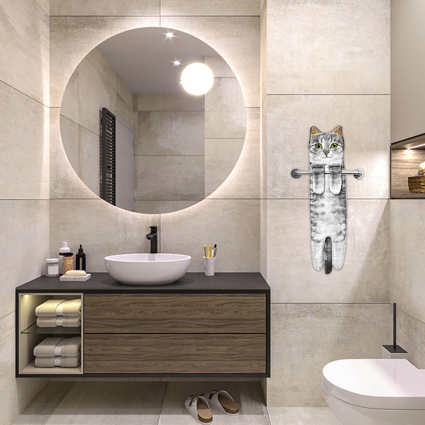 Cute Cat Hand Towel 🐾 Soft & Absorbent for Kitchen or Bath 🛁