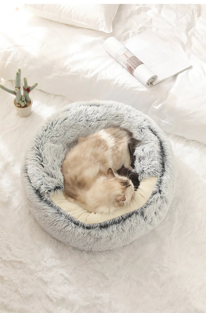 Winter Plush Cat Bed Semi-Enclosed Cozy Nest for Cats