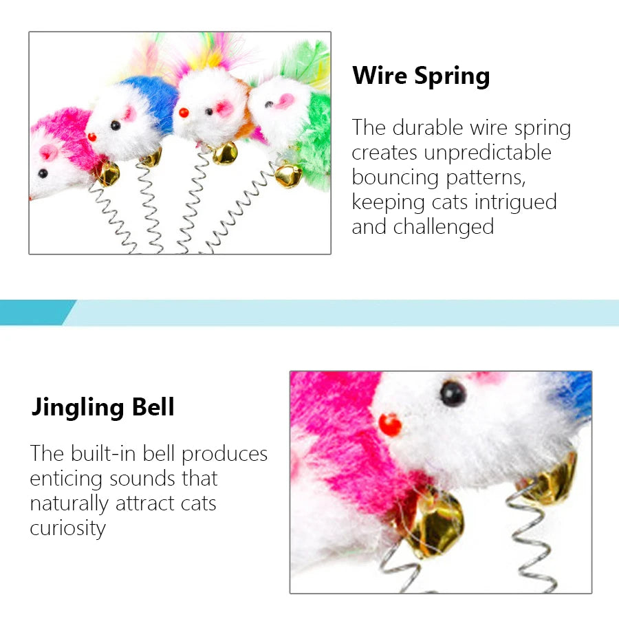 🧲🐭 Interactive Suction Cup Spring Mouse Cat Toy with Feather & Bell 🔔🌈