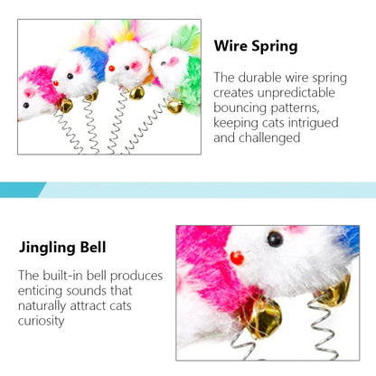 🧲🐭 Interactive Suction Cup Spring Mouse Cat Toy with Feather & Bell 🔔🌈