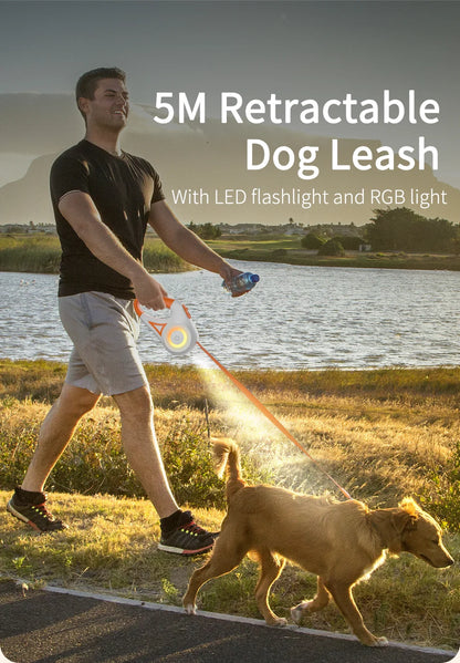 LED Dog Leash 🌈 Retractable & Rechargeable Light-Up Lead (3M/5M)