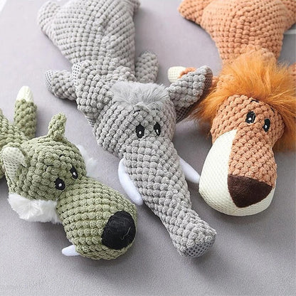 Large Squeaky Dog Plush Toy 🐾 Durable Lion, Wolf & Elephant Chew Toy for Strong Chewers