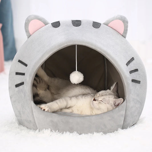 🐾 Super Soft Cat Cave Bed – Warm Semi 🧺 Covered Cotton Nest for Kittens & Small Pets
