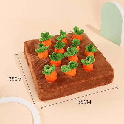 Plush Carrot Dog Toy 2-in-1 Puzzle & Nosework Game Mat