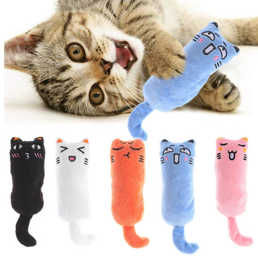 Interactive plush cat toy with catnip chewing and squeaky design for kittens and cats indoor play
