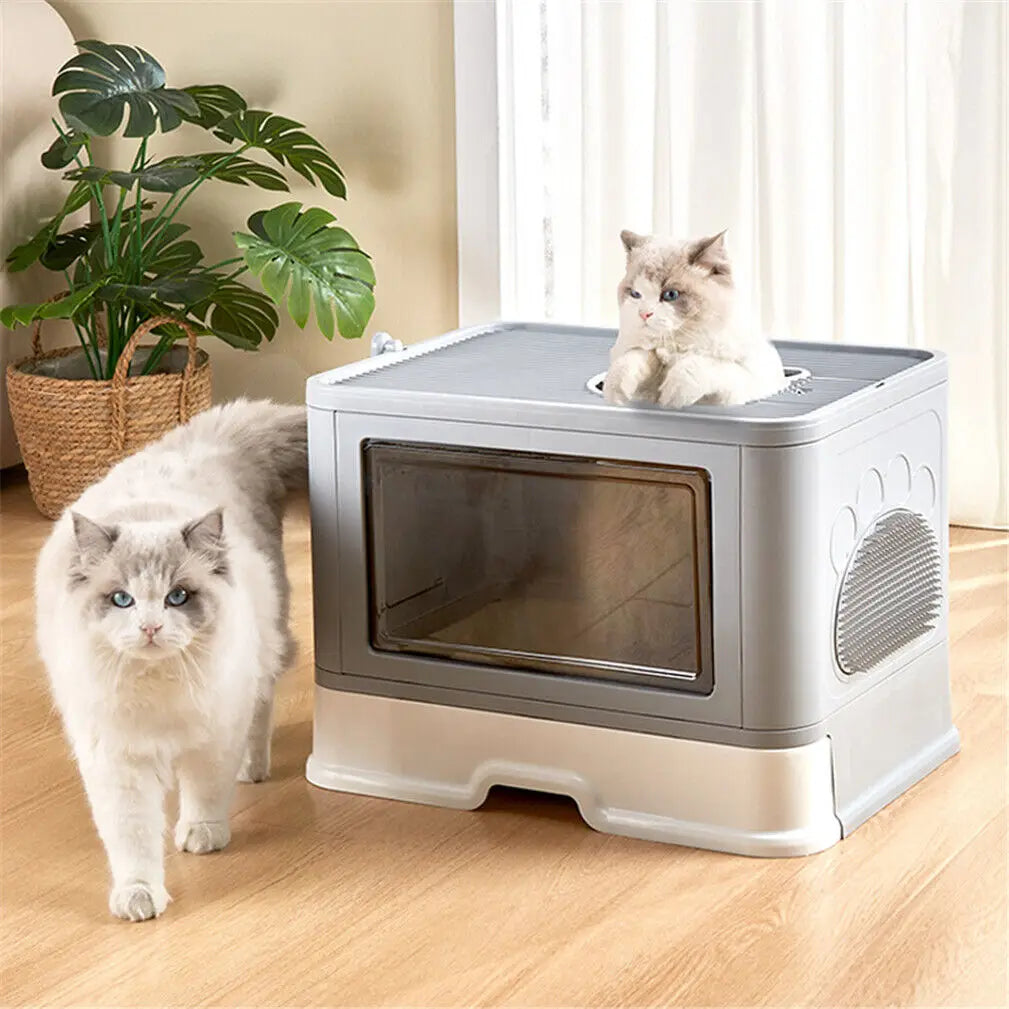 🐱 Foldable Enclosed Cat Litter Box with Top & Front Entry 🚪
