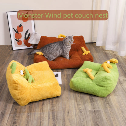 Cartoon Monster Plush Pet Sofa 🛋️ – Cute & Cozy Nest for Small & Medium Dogs & Cats