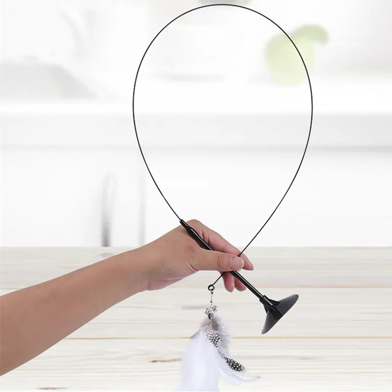 🐾 Feather Cat Toy 🎣 Interactive Wand with Suction Base